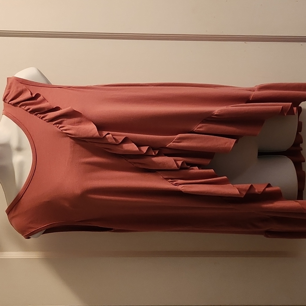 Adora Boutique Rust Colored Sleeveless Ruffled Top